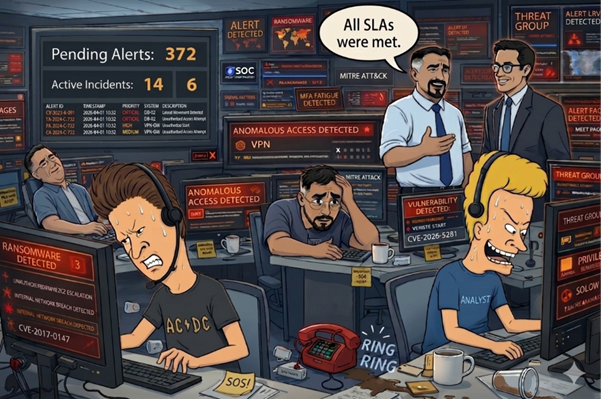 Image of stressed SOC analysts working